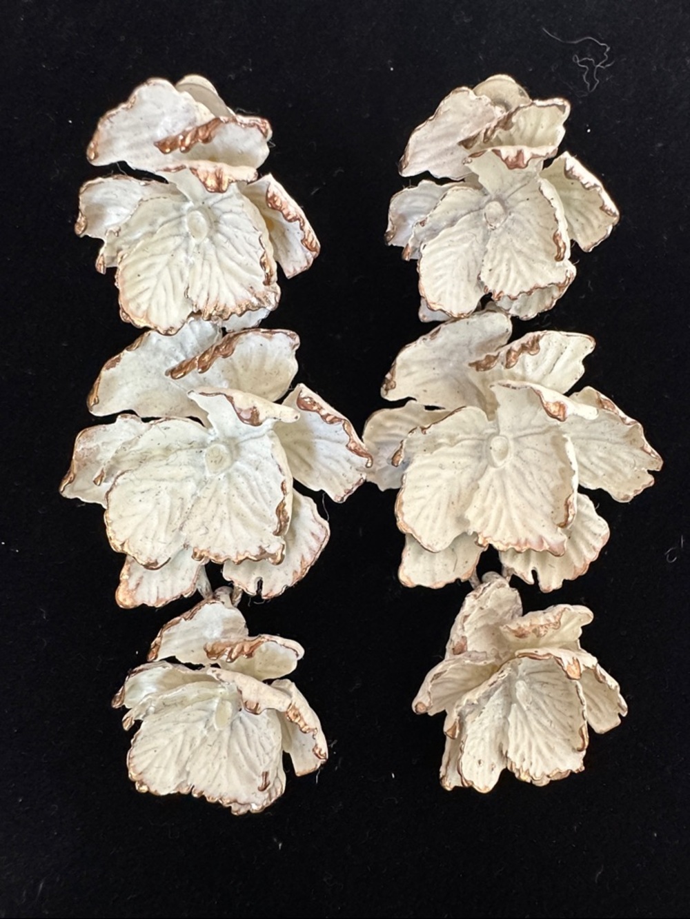 Ivory Floral Drop Clip Earrings - Elegant Layered Petal Design